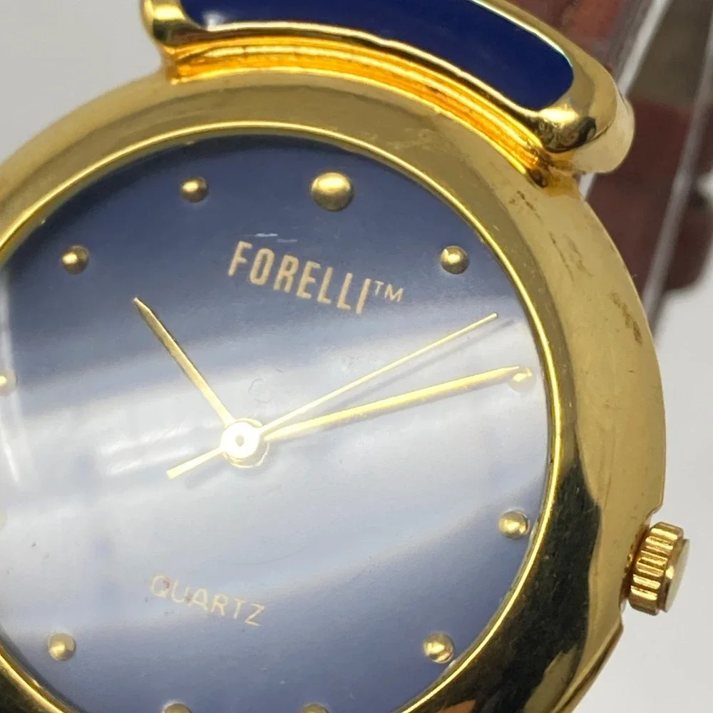 Forelli Watch Women 31mm Gold Tone Blue Dial Domed Crystal New Battery 8.5